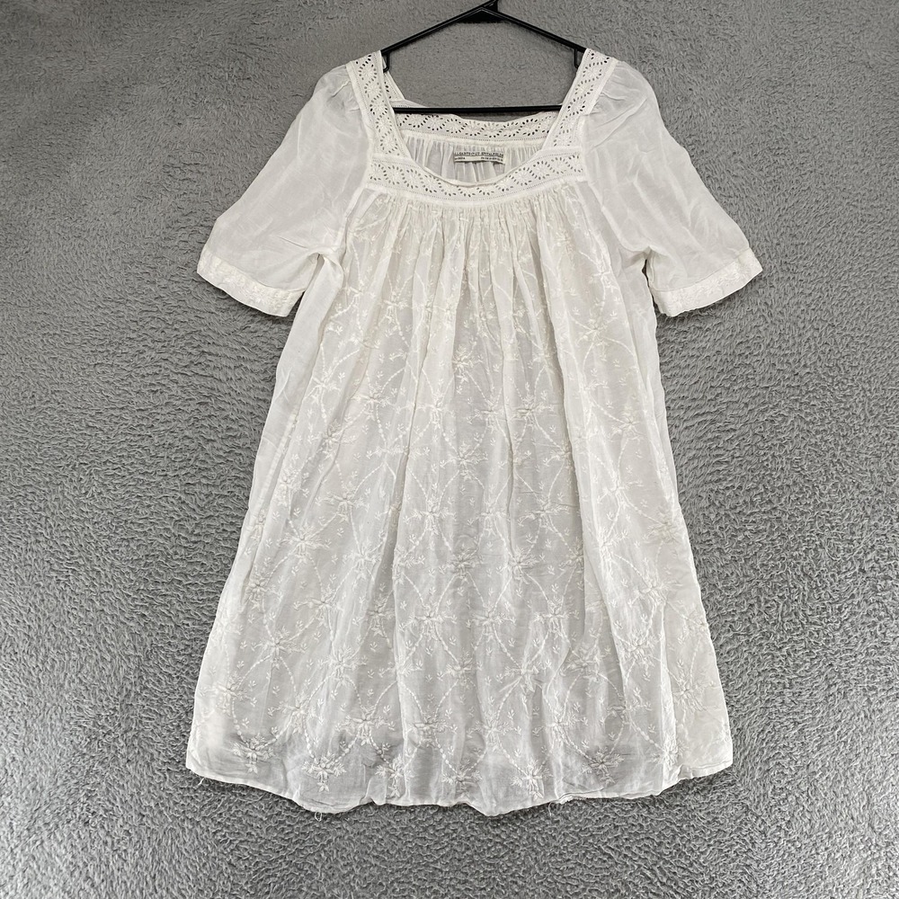 AllSaints Blessed Smock Dress Womens 6 White Swing Boho Peasant Embroidered